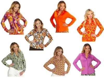 WIDMANN Damen Bluse Hippie 70er Jahre Retro Flower Power Disco Schlager Hemd Karneval