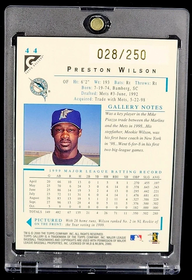 Карта игрока 2000 Topps Gallery частный выпуск No44 Престон Уилсон /250 Marlins - Изображение 2 из 4