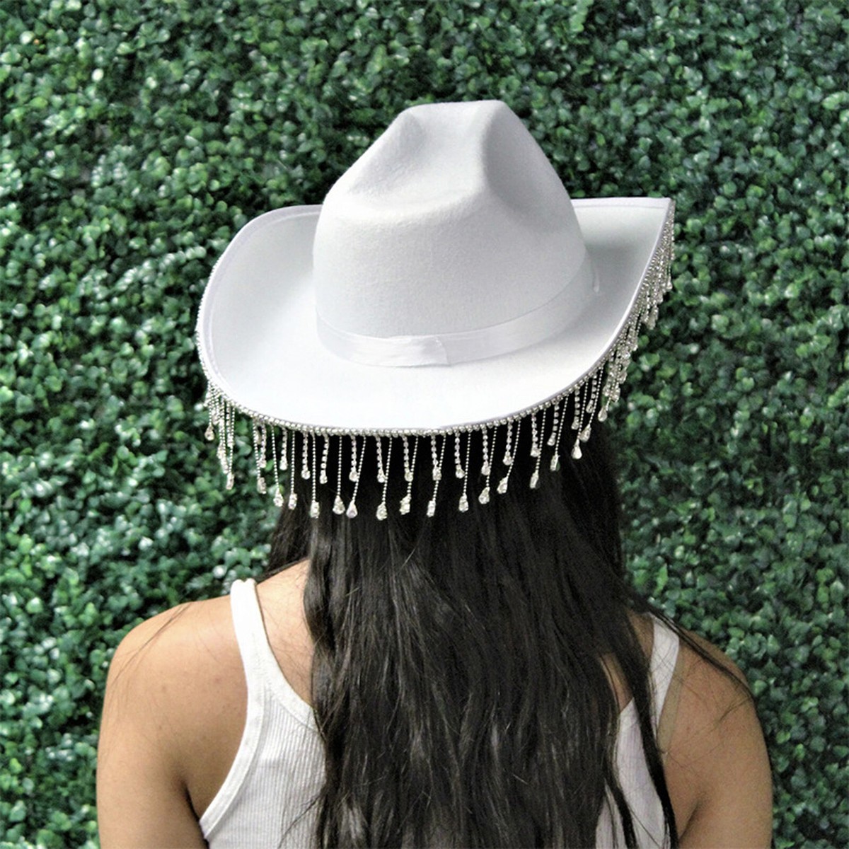Women Bridal White Caps Fringe Western White Cowboy Party 