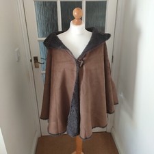 Brown Faux Suede And Fur Hooded Poncho Katie Todd L Xl Cape Size Stylish