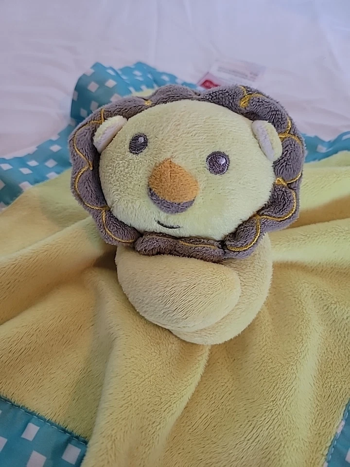  Fisher Price Manta de Seguridad León Amarillo Azul Peluche Bebé Amigo Lovey 12" X 12" Foto 2 de 4