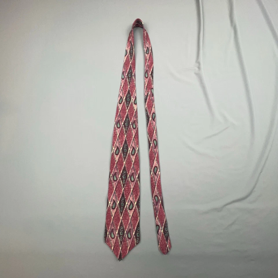 Corbata Etienne Aigner Borgoña Seda Estampado Geométrico 57x3.5 Hecha en Corea De Colección Foto 4 de 4