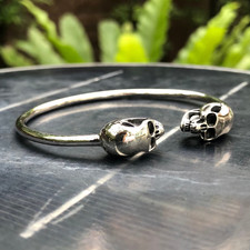 Handcrafted 925 Sterling Silver Skull Gothic Punk Biker Skeleton Bracelet