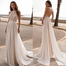 Boho Wedding Dresses Chiffon Sleeveless Beach Backless Sweep Train Bridal Gowns
