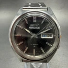 Seiko 5 Actus Watch Men 39mm Black Dial Silver Tone Daydate VTG 7019-7080 Runs