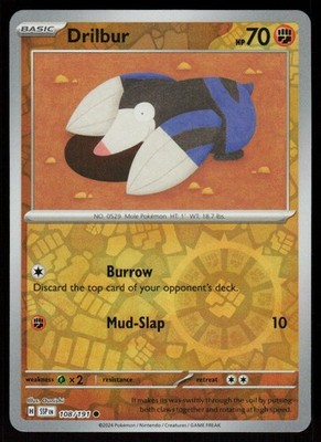 Drilbur 108/191 Common Surging Sparks Pokemon Reverse Holo Near Mint