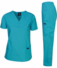 Dagacci Women s Blue Solid Scrub Set V-Neck Top Pants L Poly/Cotton P-5000
