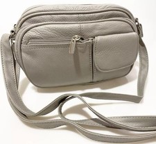 Gray Cowhide Leather Crossbody Bag Organizer with 7 Card Slots ID Holder