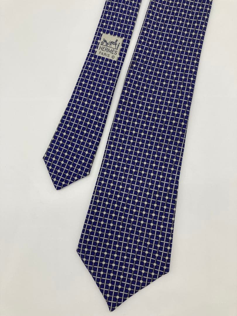 Good condition HERMES  navy check pattern necktie - image 2