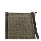 Auth Bvlgari Logo Mania Leather Canvas Shoulder Bag Khaki Dark Brown Used F/S