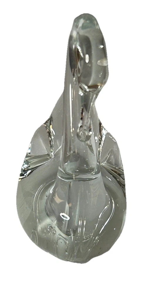 Vintage Handblown Art Glass Swan Figurine Clear Crystal Murano Style 4.5” 1960’s - Image 3 of 4