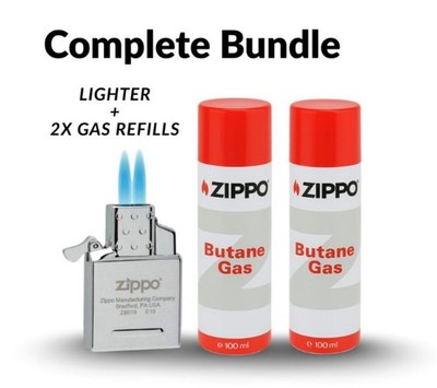 Zippo 65827 Double Torch Butan Feuerzeugeinsatz winddicht nachfüllbar mit 2x Gas