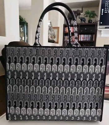 FURLA LARGE OPPORTUNITY TOTE  JACQUARD GRIGIO BLACK NEW
