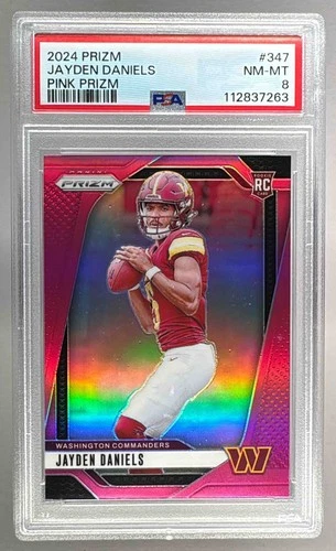 112837263 Jayden Daniels 2024 Panini Prizm #347 Pink RC PSA 8