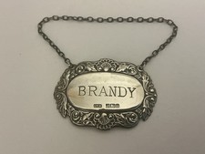 Lovely Solid Silver Brandy Decanter Label by Laurence R Watson Birmingham 1984