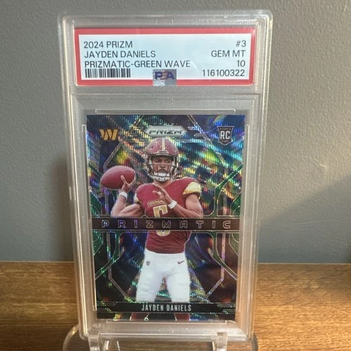 2024 Panini Prizm Prizmatic Green Wave Jayden Daniels #3 Rookie PSA 10