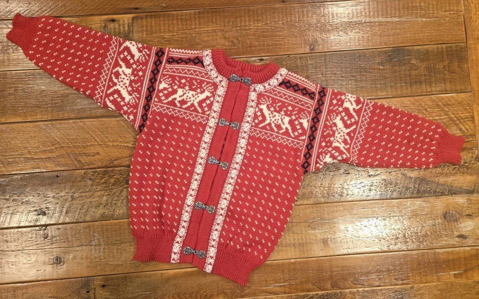 Cárdigan Suéter Dale Of Norway Talla 10 Lana Roja Reno Fair Isle Tejido De Colección Foto 2 de 4