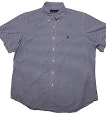 Ralph Lauren Shirt Mens XL Blue Check Button Down Short Sleeve