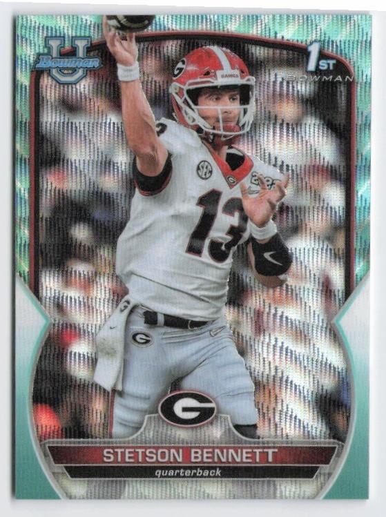 2022 Stetson Bennett 1st Bowman Chrome U Aqua Wave Refractor /299 #39 Georgia