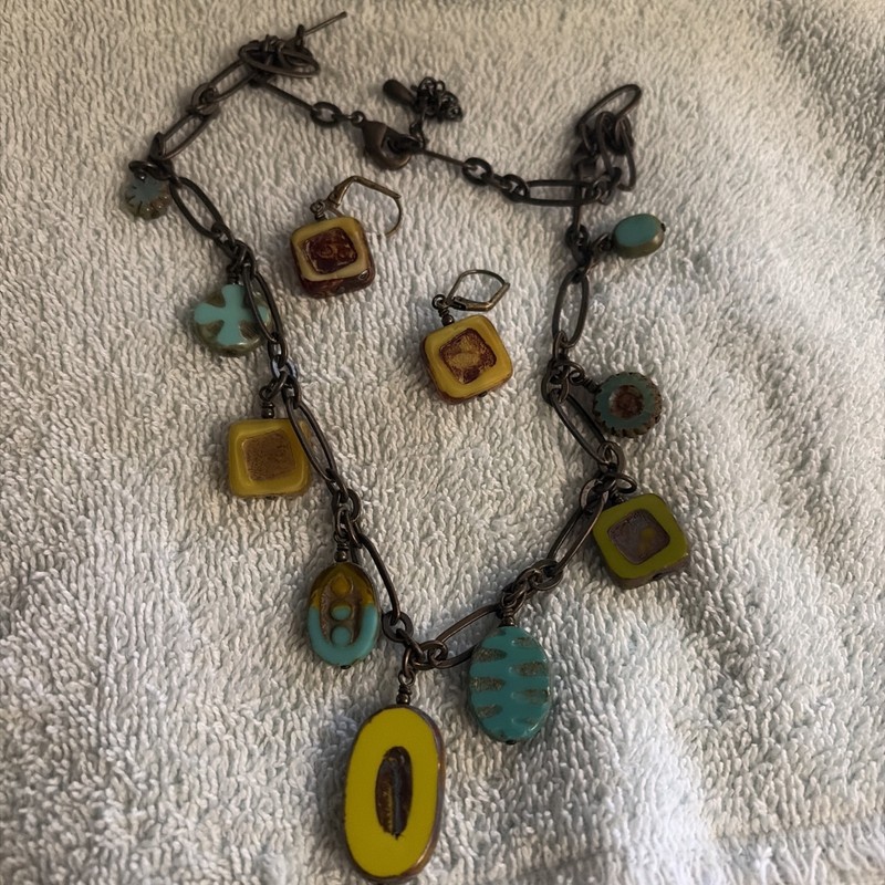 Czech Glass Bead Dangles Necklace And Earring Set By Sarah Elliot Jewelry 