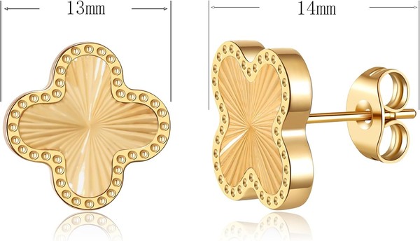 Alternate view of 18k Gold Plated Clover Earrings For Women Four Leaf Clover Stud Earrings Lucky