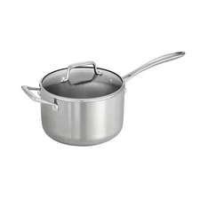 Tri-Ply Clad Stainless Steel 4-Quart Sauce Pan with Glass Lid, Induction-Read...
