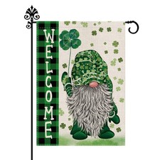 St Patricks Day Decorations Shamrock Gnome Welcome Garden Yard Flag Gift 12"x18"