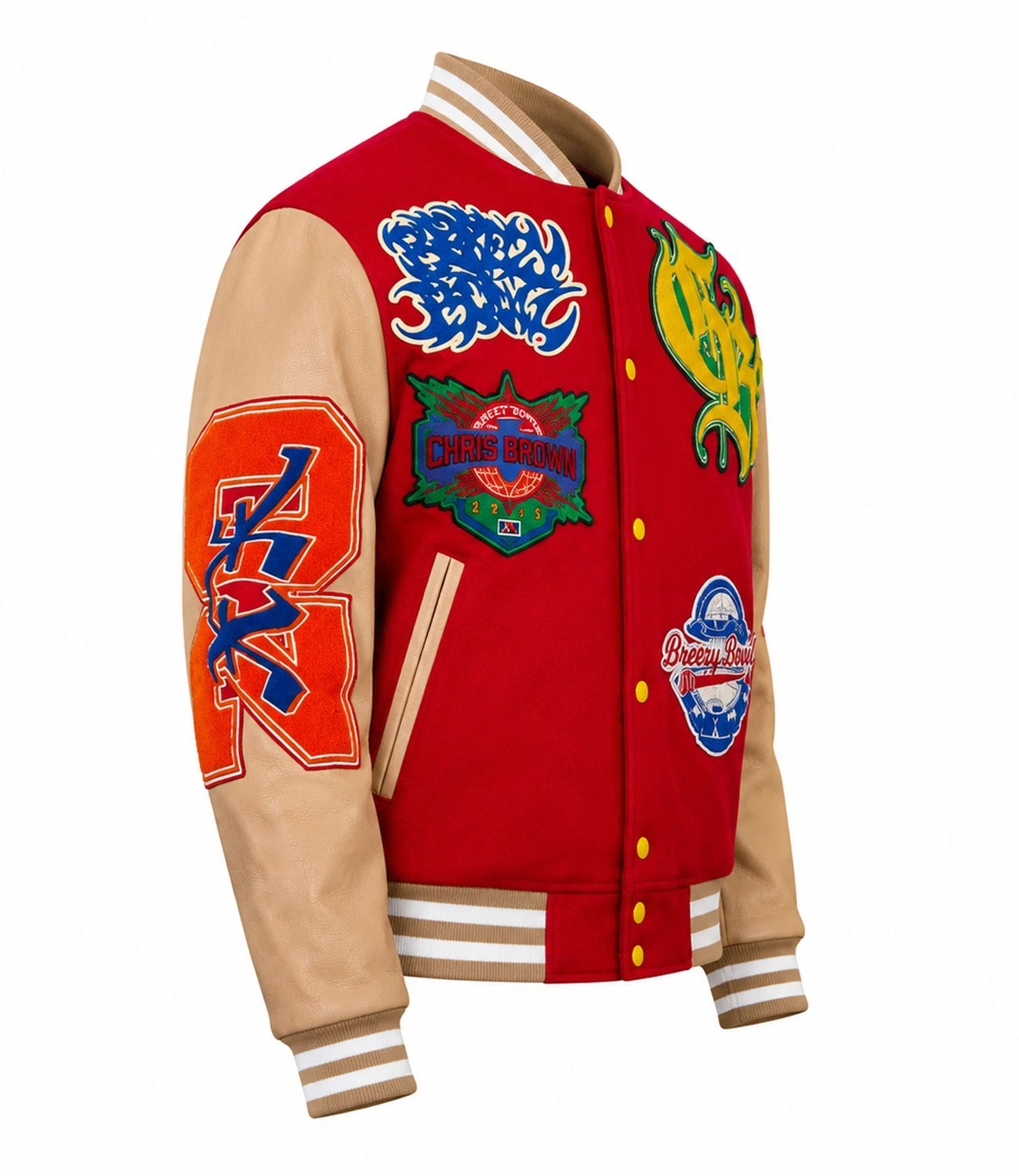 Men's Chris Brown Breezy Bowl XX Varsity Letterman Wool & Leather Jacket - product detail image 2