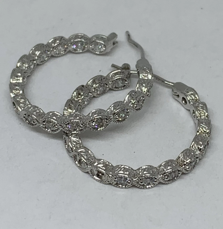Rare! Tacori 925 Sterling Silver Cz Inside Out 25mm Hoop Earrings - Image 4 of 4