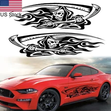 2x Car Truck Side Body Door Stickers Skull Skeleton Scythe Vinyl Graphics Decal