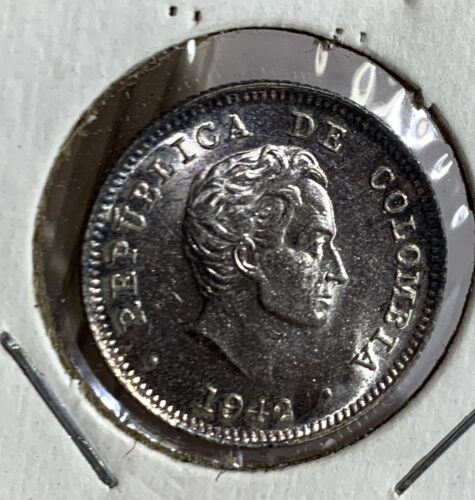 1942 Kolumbien 10 Centavos 90% Silbermünze, Stempelglanz