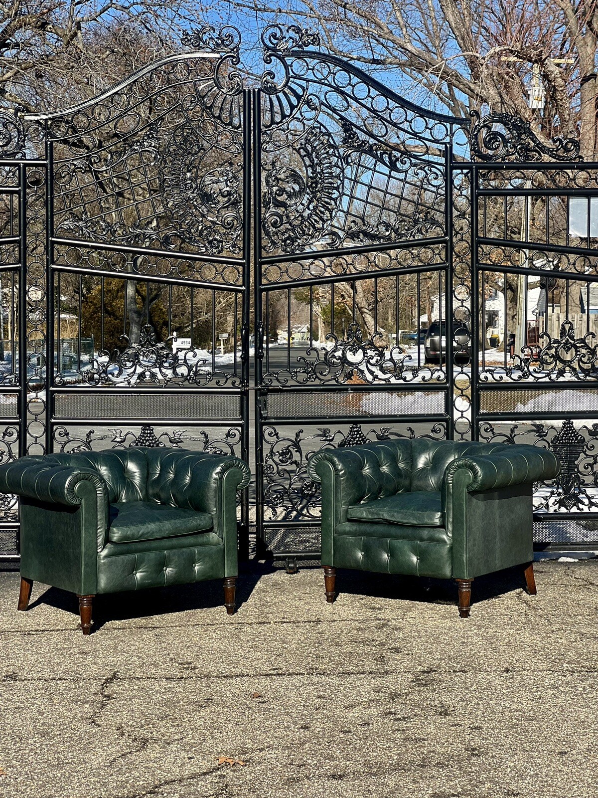 Hand Made Tufted Green English Leather Chesterfield Club Chairs By ...