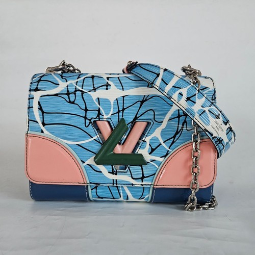 Louis Vuitton Twist MM Shoulder Bag Blue Aqua Epi Leather