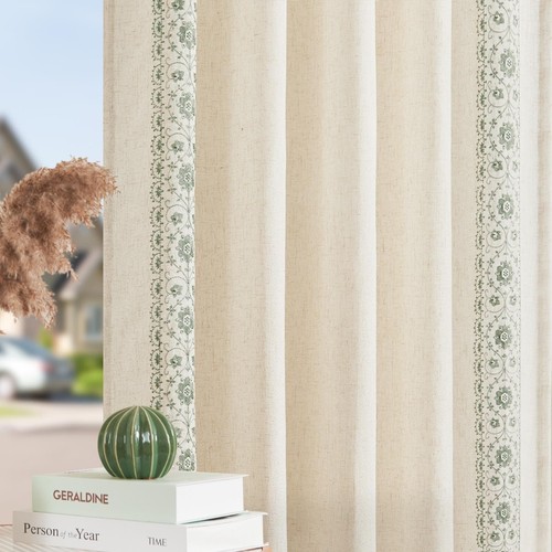 jinchan Boho Curtains for Bedroom Sage Green Vintage Floral Farmhouse Curtain... - Picture 7 of 10