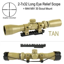 TACFUN Mosin Nagant 2-7x32 Long Eye Relief Scope + M44 M91 30 Scout Mount - TAN