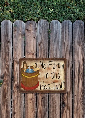 No Fartin' In The Hot Tub Fart Tiki Bar Cabin Bath Metal Sign Plaque 9x12" - Picture 2 of 9