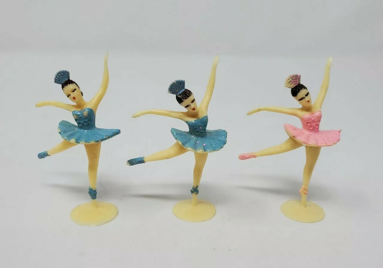 Vintage Ballerina Cake Toppers Lot of 3 Plastic 2 Inch Cupcake Decorations-image