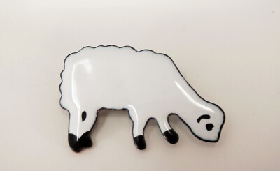 Hand Crafted Artisan Enamel Art Pin Brooch EASTER Lamb Sheep Knitter Knitting