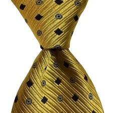 ALTEA Men's 100% Silk Necktie 57" ITALY Designer Geometric Yellow/Blue EUC
