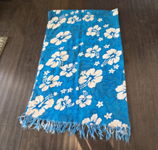Beach Sarong Wrap Skirt Silk Cotton Towel Scarf Pareo Blue White Floral Island