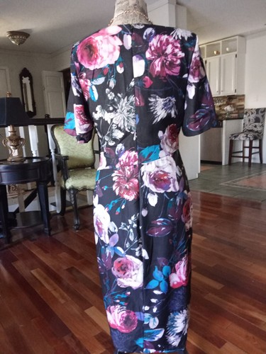 Adriana Papell Ladies Blue Short Sleeves Dress Size 10 Floral Beautiful - Picture 9 of 10