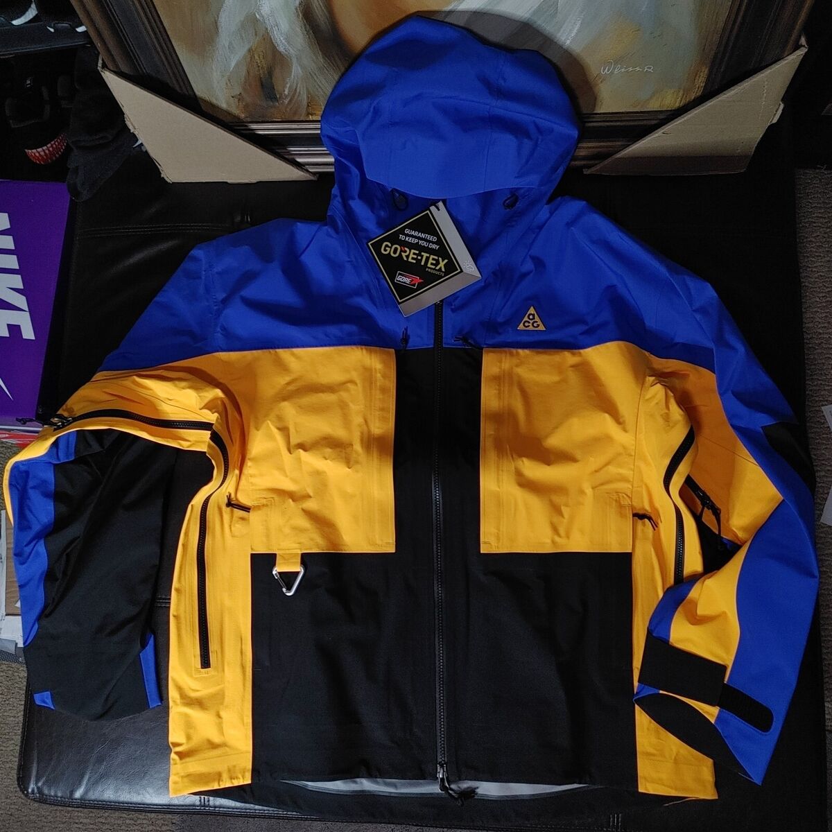 Nike ACG Jacket Sz Medium Large Blue Yellow Storm CV0634 405 Nike ACG Jacket Sz Medium Large Blue Yellow Storm CV0634 405