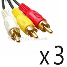 3 Pack Lot - 6ft 3-RCA Composite Video Stereo Audio AV Cable Cord Wire VCR DVD