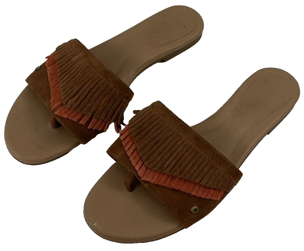 UGG Australia Binx frange piatte scamosciate 1015055 donna taglia 9 5 arancione castagno