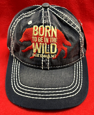 New w/Tags Distressed Navy Youth Born To Be In The Wild Bozeman MT Ace Hat Cap