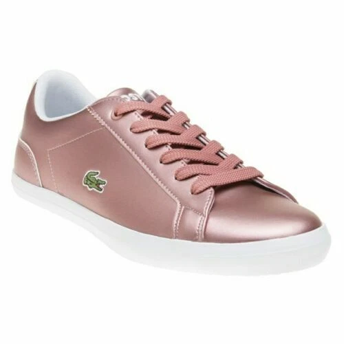 New Girls Lacoste Pink Metallic Lerond Leather Trainers Court Lace Up
