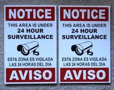 2 Security Video Surveillance Notice  24 Hr Coroplast  Signs  Spanish English