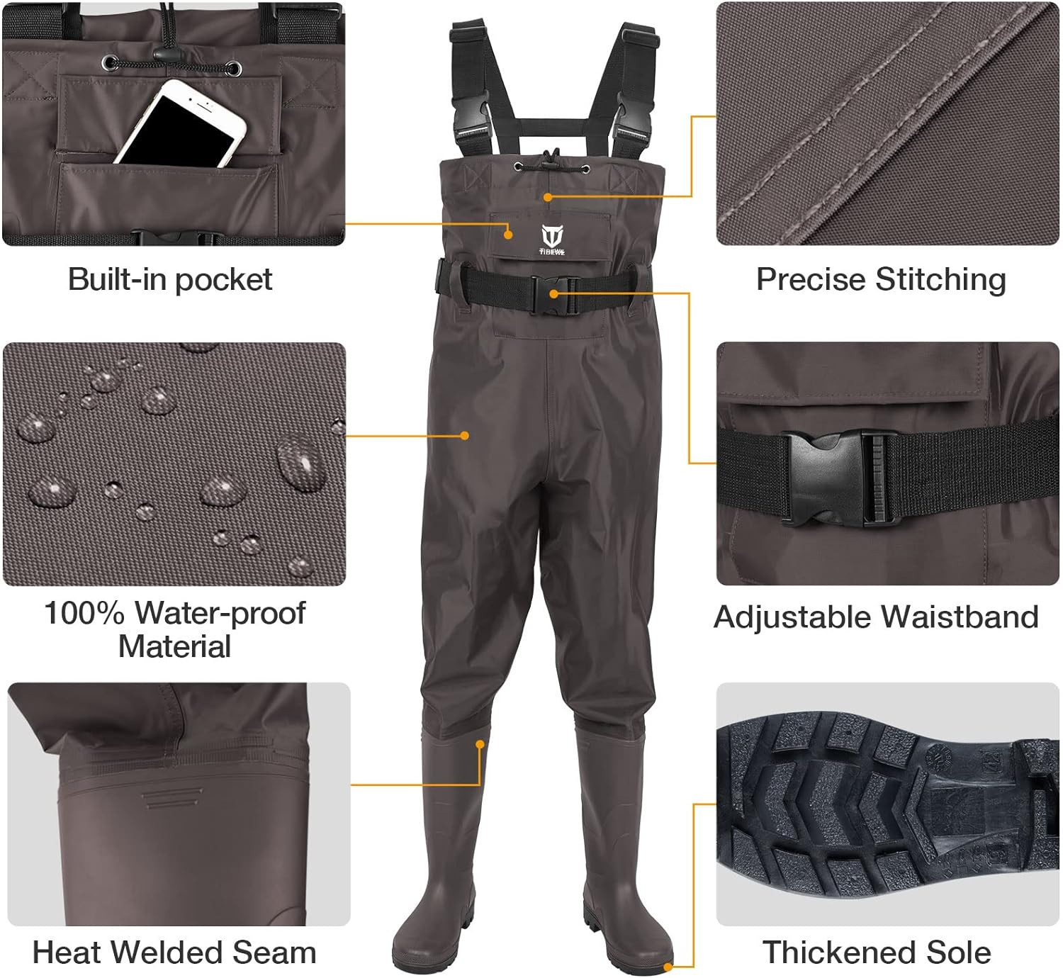 Bootfoot Chest Wader, 2-Ply Nylon/Pvc Waterproof Fishing Hunting Waders with Boo