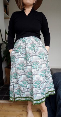 Vintage Handmade Prairie Maxi long Skirt Cornwall Seaside Scene