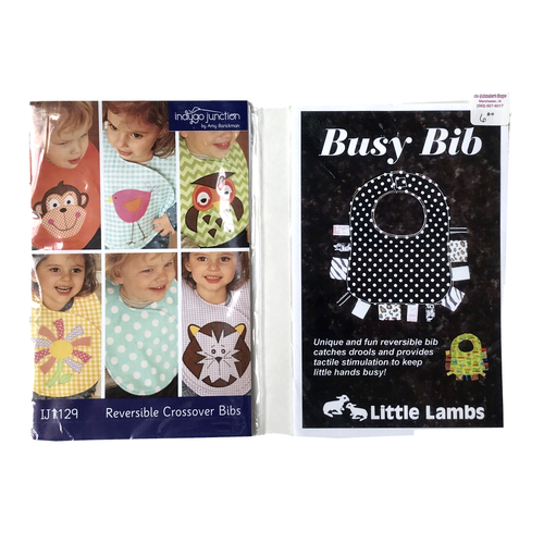 2 Baby Toddler Bib Sewing Patterns Reversible Crossover Style Tactile Appliques